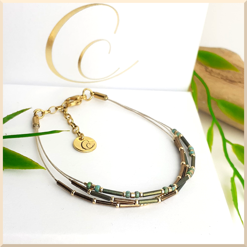 𝑪𝒐𝒍𝒍𝒆𝒄𝒕𝒊𝒐𝒏 MINA BRACELET de perles miyuki TRIO bronze et vert